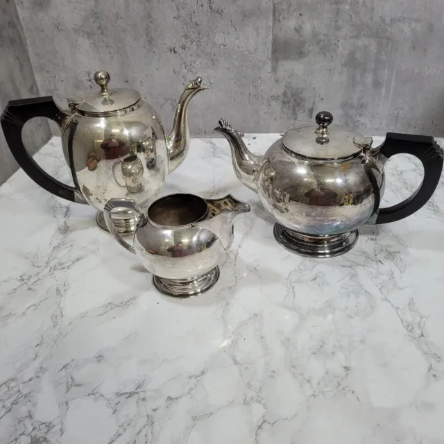 Art Deco Teapot, Coffee pot and Milk jug -  Silver plate. EPNS, Wooden handles