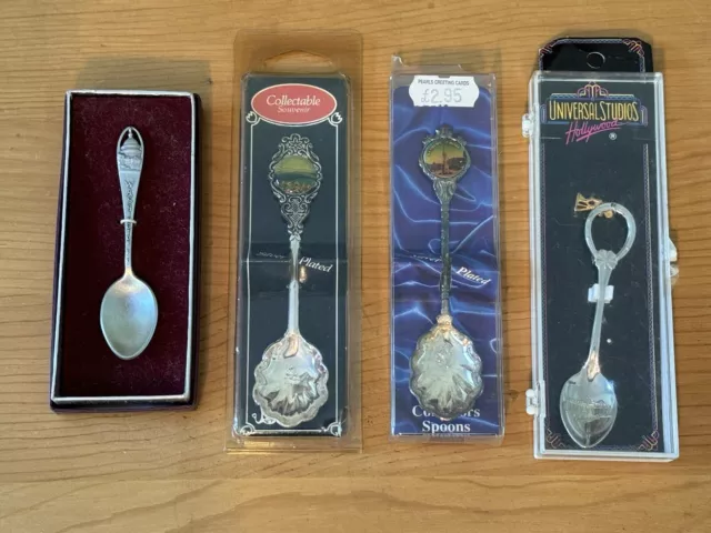 Lot Of 4 Vintage Collectors Souvenir Spoons US International Pewter Silver Plate