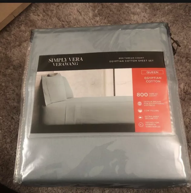 New Simply Vera Wang QUEEN 800 TC Egyptian Cotton Sheet Set -