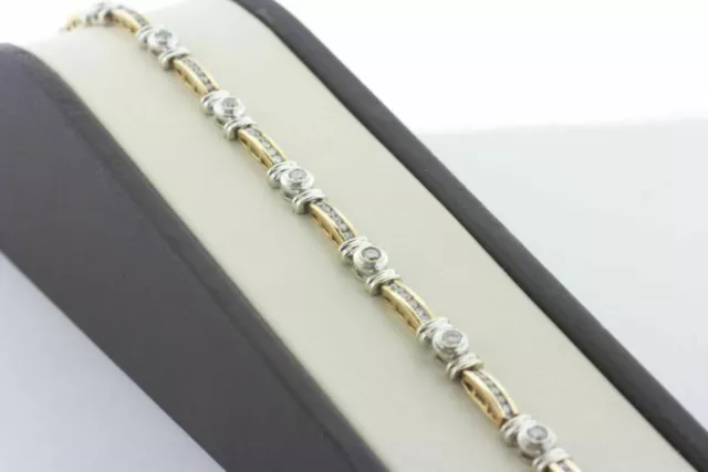 9.00 CT Round Simulated Diamond Two Tone Gold Plated Link Bracelet 7" 925 Silver