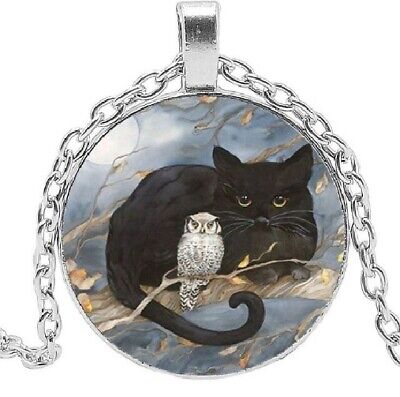 Black Magic Cats Moon Photos Bronze Silver Pendant Chain Necklace Free Gift Bag