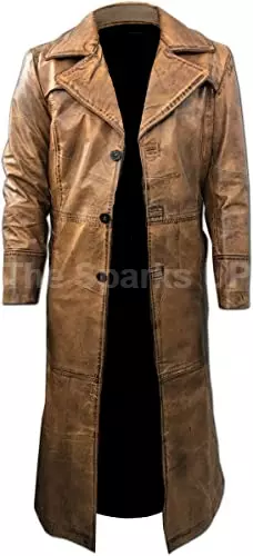 Genuine Lambskin Leather Full Length Overcoat - Mens Casual Duster Trench Coat