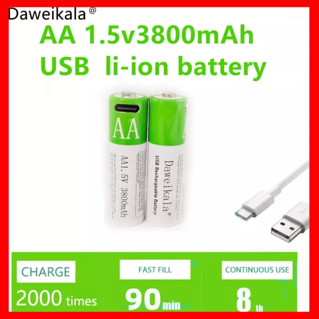 2x AA 3800mAh USB-C AKKU accu Lithium ION AA wiederaufladbare Batterien - NEU