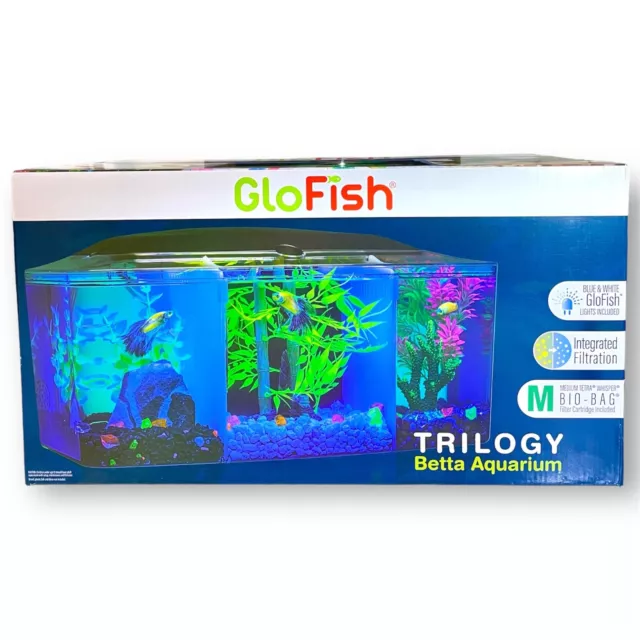 GloFish 3 Gallon Betta Aquarium Trilogy Fish Tank  w/ LED Lights & Water Filter
