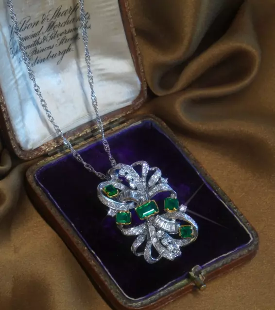 Gia Emerald Platinum 18K Diamond Vintage  Pendant Vs Certified Fine Victorian