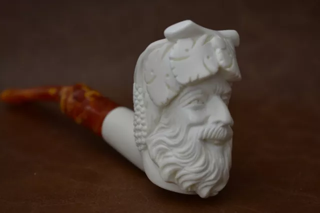 Bacchus Head Pipe New Block Meerschaum Handmade With Custom Made Fitted Case#487