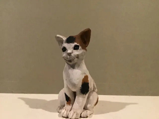 Studio Art Pottery Handmade & Hand Painted Calico Cat Figurine