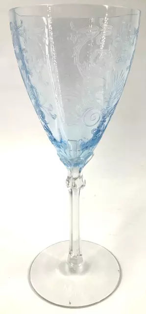 Fostoria Versailles Azure Blue Water Goblet 8 1/4” 10oz Elegant Etched Glass