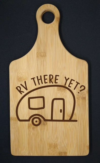 Laser Engraved Cutting Board with Handle. Camping Themed