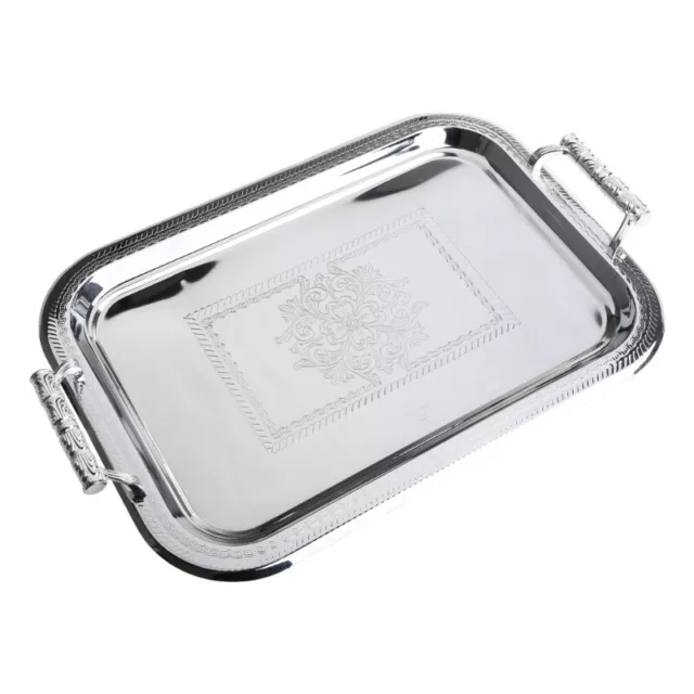 Nordic Stainless Steel Serving Tray with Handles Coffee Bar Food Holder Plate