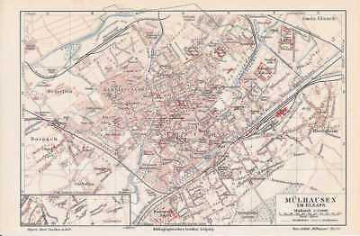 Mühlhausen En Alsacia Mulhouse Mapa De 1913 Arbeiterstadt Casco Antiguo Dornach