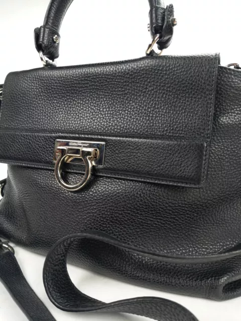 NWOT SALVATORE FERRAGAMO Sofia Medium Satchel Crossbody Leather Bag Black 3