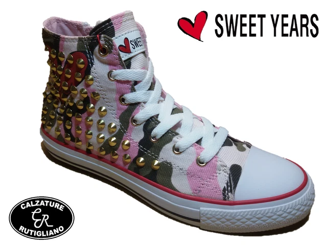 SWEET YEARS SCARPE Donna Tela Multicolore Militare Borchie