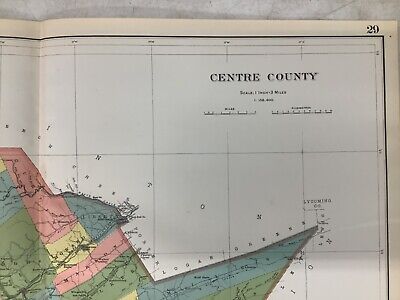 1901 Colored Map Of Centre County Atlas Of The State Of Pennsylvania 19 x 27” 2