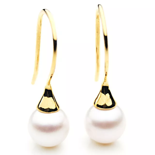 Aretes de perlas blancas de agua salada Akoya de oro de 18 k AAA de 8 mm