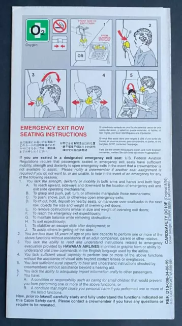 Hawaiian Airlines DC-10 Safety Card - 8/99 3