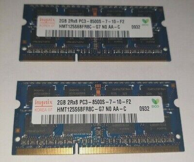 HYNIX 2x 2gb = 4GB RAM MEMORY DDR3 - 2Rx8 PC3-8500S-7-10-f2 hmt125s6bfr8c-g7