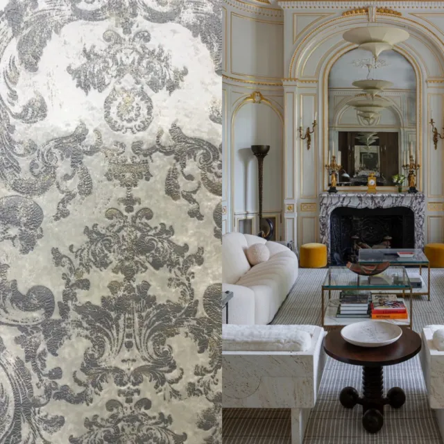 Designer Belgium Burnout Damask Upholstery and Drapery Velvet Fabric -White