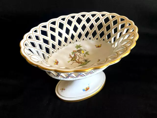 Herend Porcelain Handpainted Rothschild Large Open Work Basket 7488/Ro