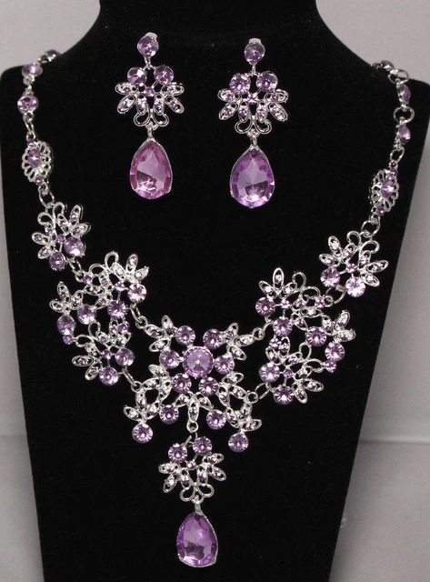 Schmuckset Damen Ohrringe, Kette Collier mit Kristallen Strass 2tlg. NEU