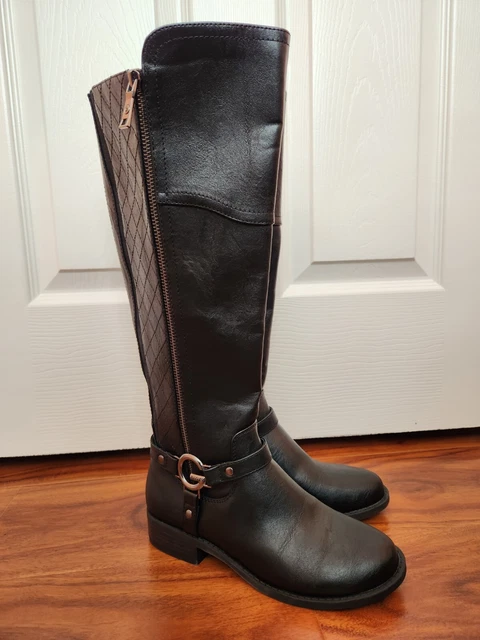 NEW G by Guess Horton Womens Faux Leather Riding Boots 5.5 Wide Calf Black $99