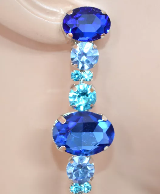 Orecchini argento donna cristalli blu azzurro celeste strass lunghi UAX12 2