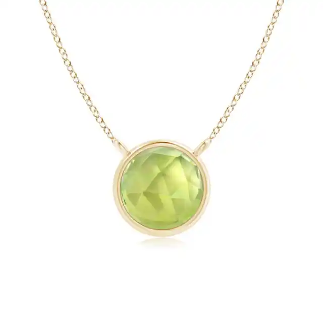 ANGARA Bezel-Set Round Peridot Solitaire Necklace in 14K Solid Gold | 18" Chain