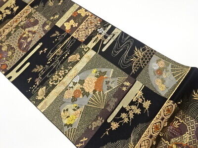6309232: Japanese Kimono / Vintage Fukuro Obi / Woven Butterfly & Flowers