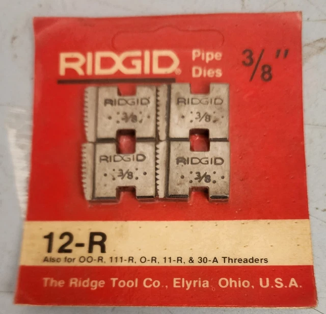 RIDGID 3/8” Pipe Dies 12-R 00R 111R OR 11R 30A 31A THREADERS