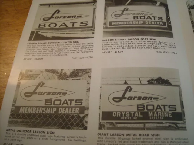 1966 Vintage LARSON Boats Dealer Sign Snowmobile Brochure Watercraft