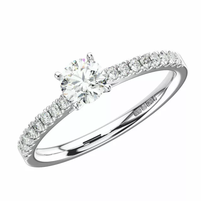 0.75 Cts Claw Set Round Brilliant Cut Diamonds Engagement Ring in 18K White Gold