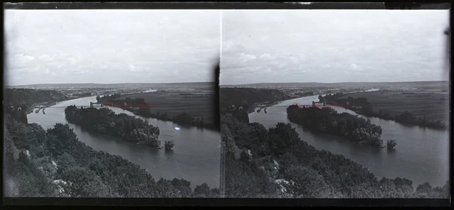 FRANCE Fleuve Photo c1930 NEGATIVE Plaque de verre Vintage Stereo 