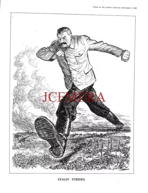WW2 'Stalin Strides' (Across the Battlefield) 1943 Punch Cartoon Print 700/02