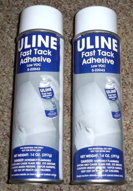 (2) 14oz CANS - ULINE FAST TACK SPRAY ADHESIVE #S-22043 LOW VOC !!