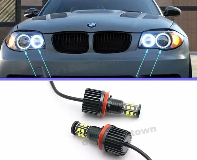 Phare LED Angel Eyes H8 120W Pour BMW Série 1 3 5 X - Blanc Xénon 6000K - ANGRONG