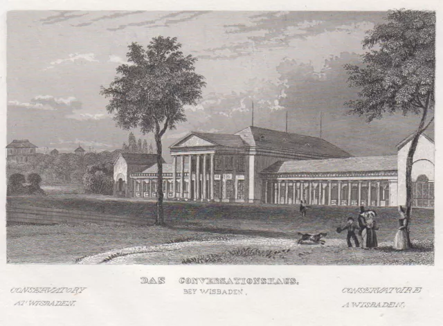 Wiesbaden Kurhaus Original Grabado de Acero Geib 1838