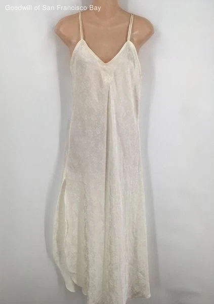 Christian Dior Womens Slip Dress Off White Floral Maxi Side Slit L COA