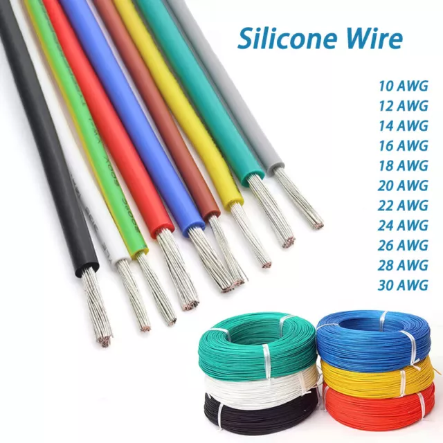 Cavo Filo Silicone Flessibile 10/12/14/16/18/20/22/24/26/28/30 AWG Molti Colori