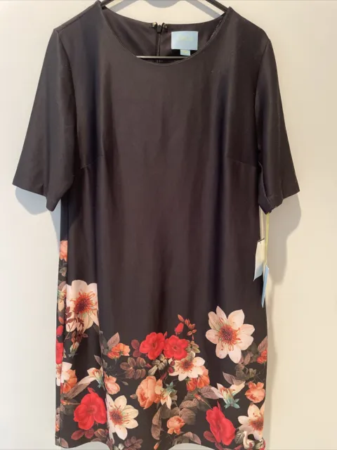 CeCe by Cynthia Steffe Womens Size Large Shift Dress Black with Floral Print