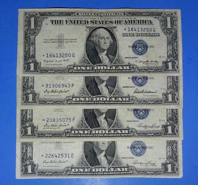 *4 /1935 $1, E, F & G Star Silver Certs! F./Vf.circ. !  Old Us Currency ! Nice!