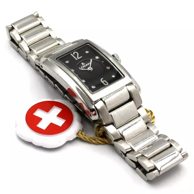 Orologio da Donna Vintage con Diamanti Swiss Made in Acciaio Rettangolare Nero