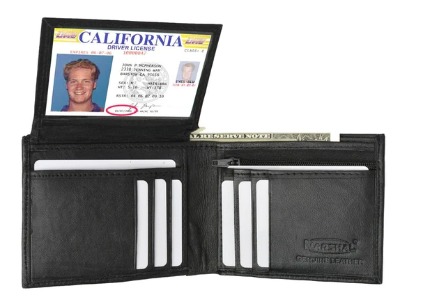 Genuine Leather Mens Bifold Wallet Flap Up ID Credit Card Thin Front Pocket
