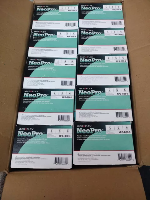 10 Pack Microflex NPG-888-L Disposable Gloves Size Large  Neoprene 1000 Total