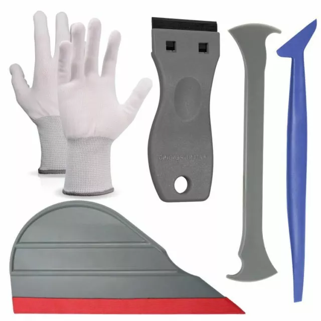 Window Tint Fitting Tools Car Wrapping Kit Felt Squeegee Decal Scraper Gloves UK