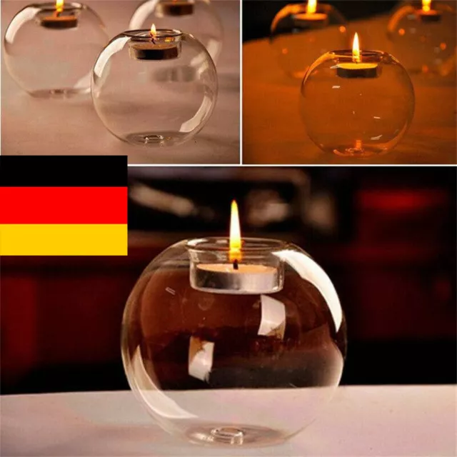 Rund- Kugelform Glas Spielerei Teelicht Kerzenhalter Klarer Kristall Transparent