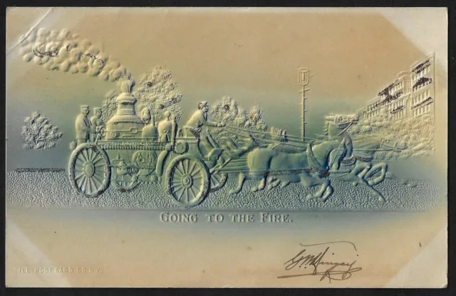 Canada 1903 en Relief Fire Wagon Going To The Fire Signé Par Le Artiste Coin