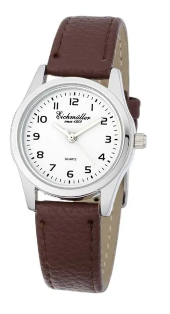 Eichmüller Reloj de Mujer RE1002 Silberfarben-Weiss Pulsera de Cuero 30MM