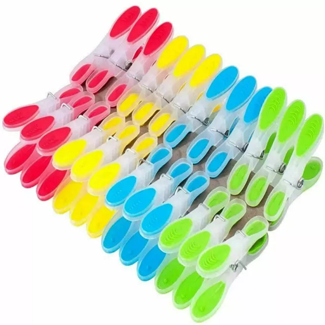 50 Clothes Pegs Soft Rubber Grip Plastic Strong Washing Line Clip Dry Airer DLUX