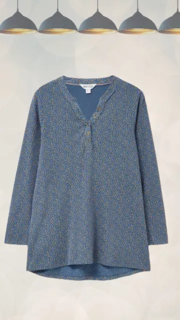 Ex White Stuff Women’s Long Sleeve Tunic in Blue Print Temmi