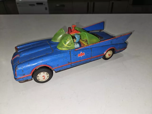 Vintage Collectable Aoshin Japanese Tin Batmobile with Batman & Robin figures